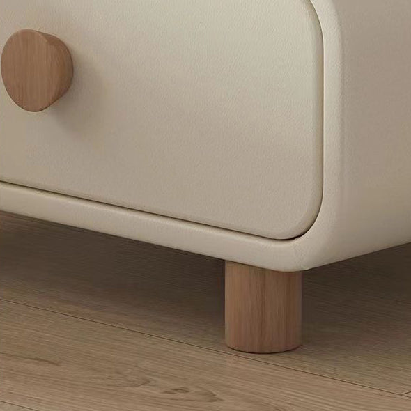 Contemporary Scandinavian Square Cube Solid Wood Leather Nightstand 2 - Drawer For Bedroom