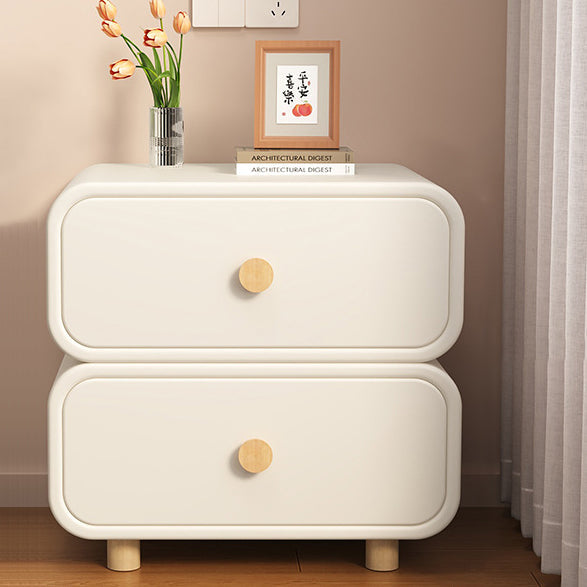 Contemporary Scandinavian Square Cube Solid Wood Leather Nightstand 2 - Drawer For Bedroom