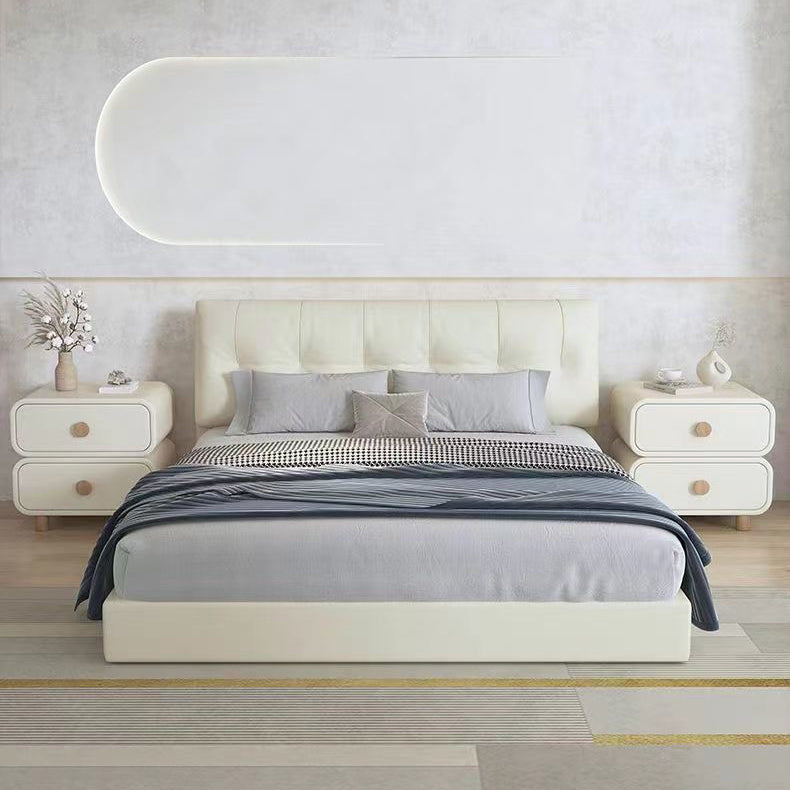 Contemporary Scandinavian Square Cube Solid Wood Leather Nightstand 2 - Drawer For Bedroom