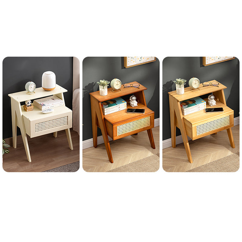 Contemporary Simplicity Rectangle Cube Composite Board ABS Bamboo Nightstand 1 - Drawer For Bedroom