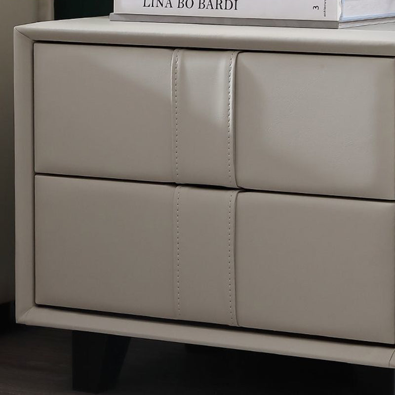 Contemporary Scandinavian Square Cube Solid Wood Leather Nightstand 2 - Drawer For Bedroom