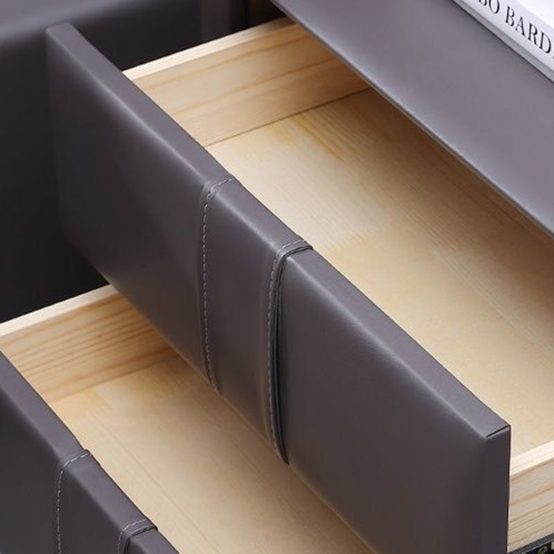 Contemporary Scandinavian Square Cube Solid Wood Leather Nightstand 2 - Drawer For Bedroom