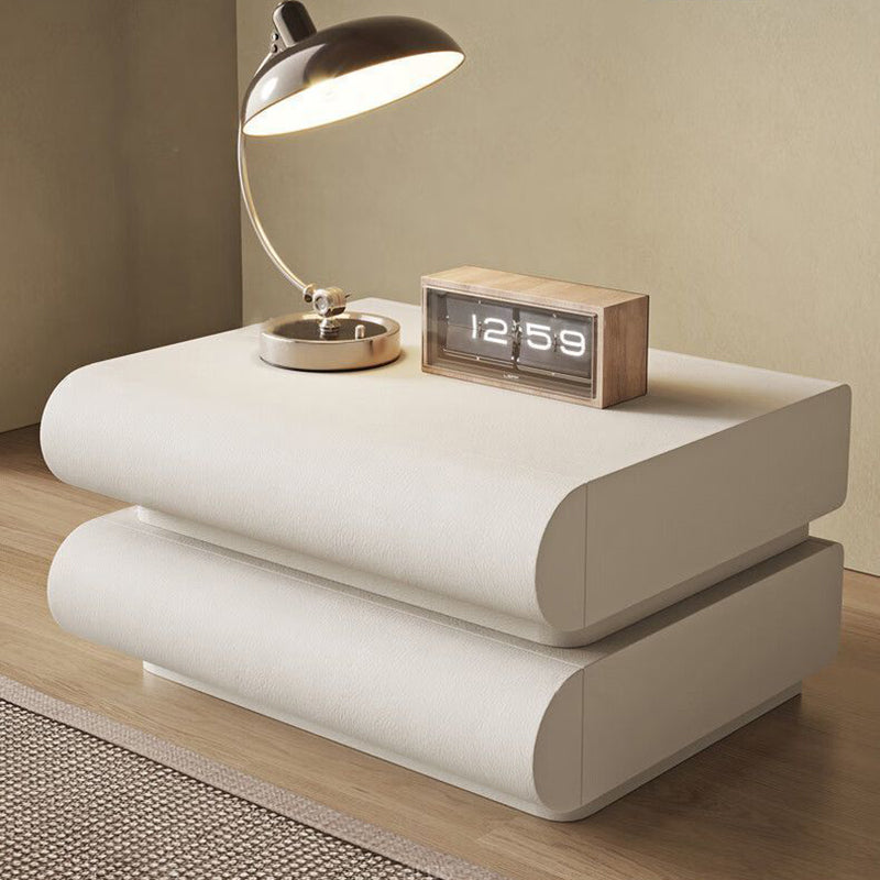 Contemporary Nordic Square Cube Solid Wood Leather Hardware Nightstand 2 - Drawer For Bedroom