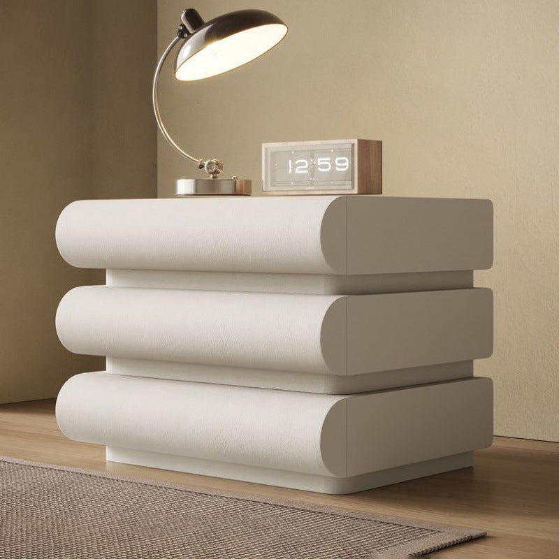 Contemporary Nordic Square Cube Solid Wood Leather Hardware Nightstand 2 - Drawer For Bedroom
