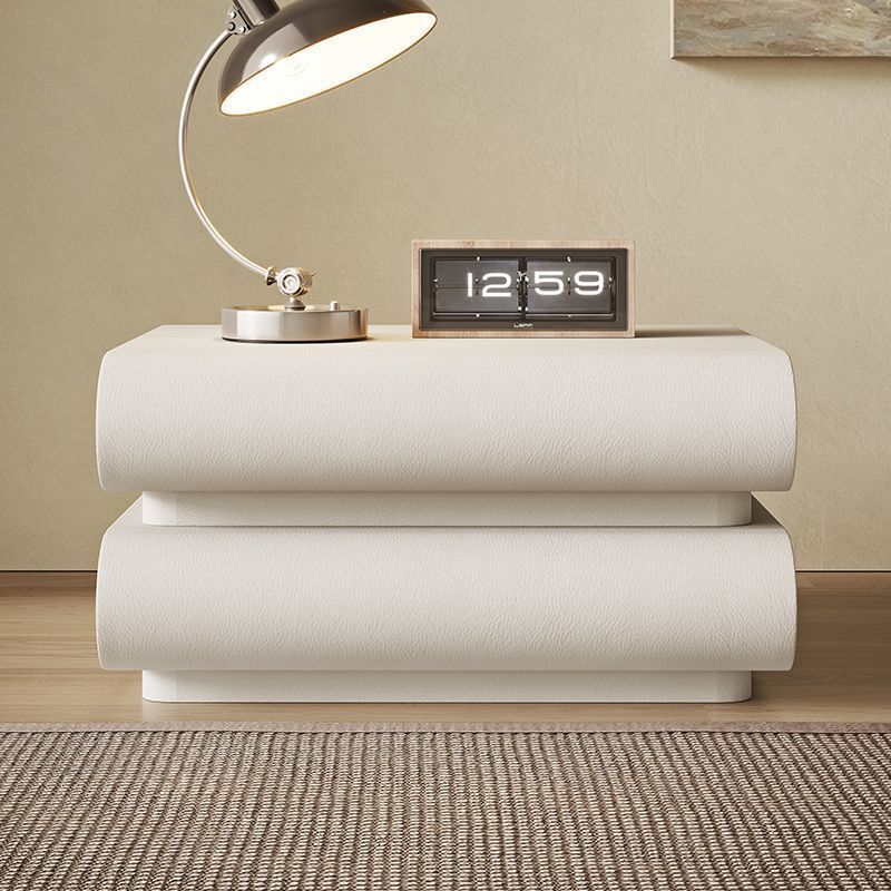 Contemporary Nordic Square Cube Solid Wood Leather Hardware Nightstand 2 - Drawer For Bedroom