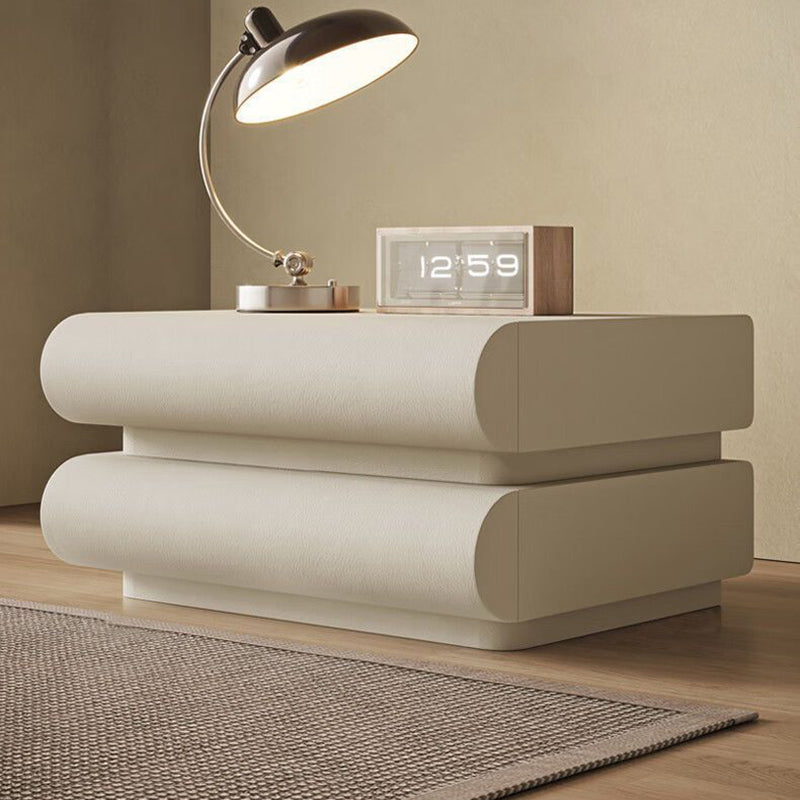 Contemporary Nordic Square Cube Solid Wood Leather Hardware Nightstand 2 - Drawer For Bedroom