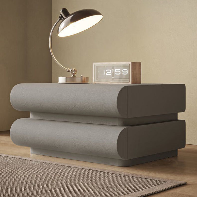 Contemporary Nordic Square Cube Solid Wood Leather Hardware Nightstand 2 - Drawer For Bedroom