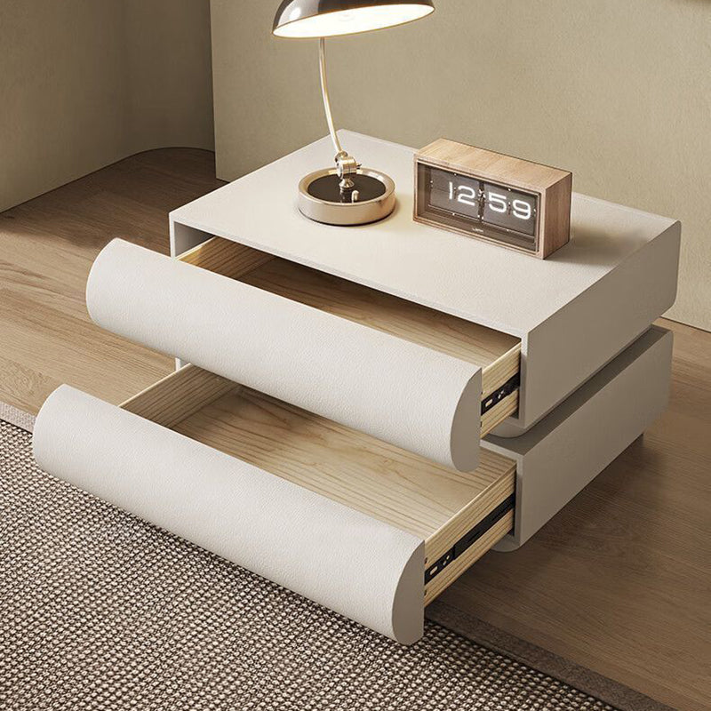 Contemporary Nordic Square Cube Solid Wood Leather Hardware Nightstand 2 - Drawer For Bedroom