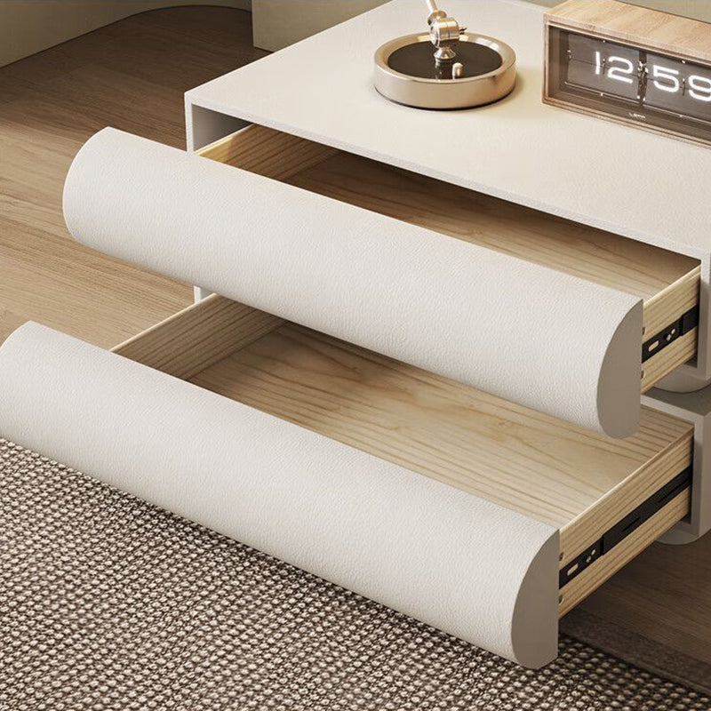 Contemporary Nordic Square Cube Solid Wood Leather Hardware Nightstand 2 - Drawer For Bedroom
