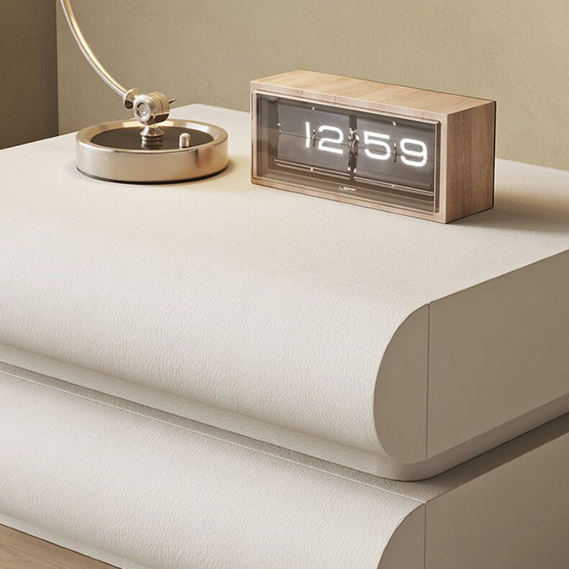 Contemporary Nordic Square Cube Solid Wood Leather Hardware Nightstand 2 - Drawer For Bedroom
