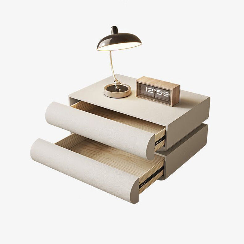 Contemporary Nordic Square Cube Solid Wood Leather Hardware Nightstand 2 - Drawer For Bedroom