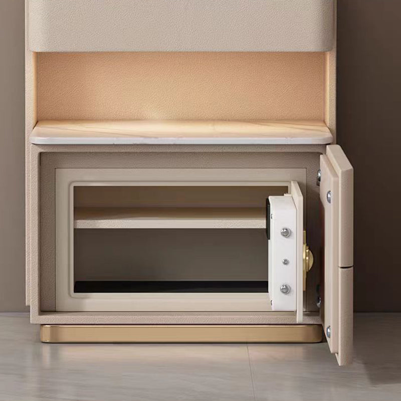 Contemporary Nordic Square Cube Solid Wood Leather Rock Board Sensor Light Safe Nightstand 3 - Drawer For Bedroom