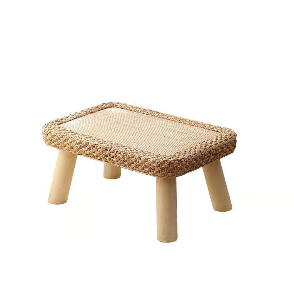 Traditional Japanese Round Rectangle Cottonwood Rattan Coffee Table 1 - Tier For Dining Room