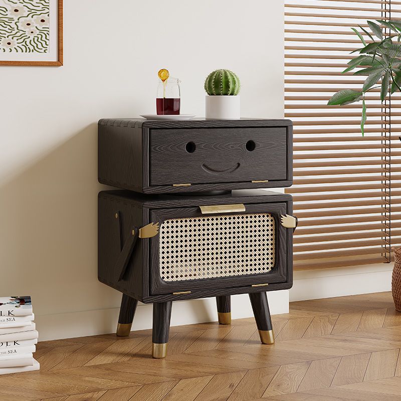 Contemporary Creative Rotatable Kids Robot Rectangular Cubic Ash Rattan Hardware Nightstand 2 - Cabinet For Bedroom