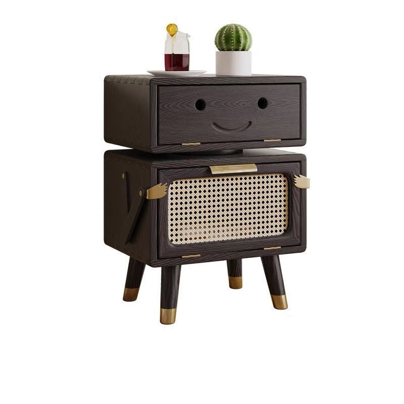 Contemporary Creative Rotatable Kids Robot Rectangular Cubic Ash Rattan Hardware Nightstand 2 - Cabinet For Bedroom
