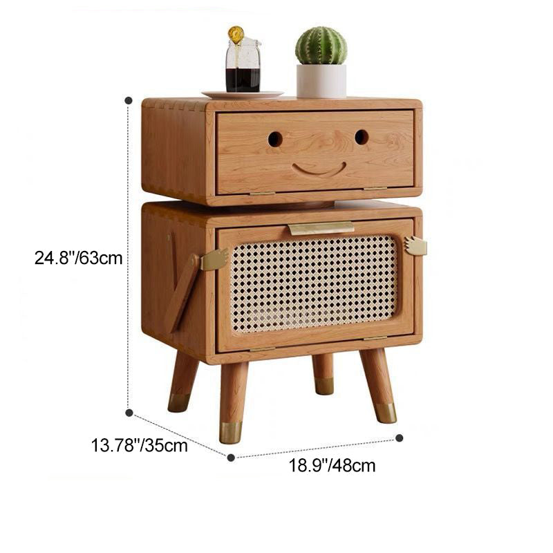 Contemporary Creative Rotatable Kids Robot Rectangular Cubic Ash Rattan Hardware Nightstand 2 - Cabinet For Bedroom