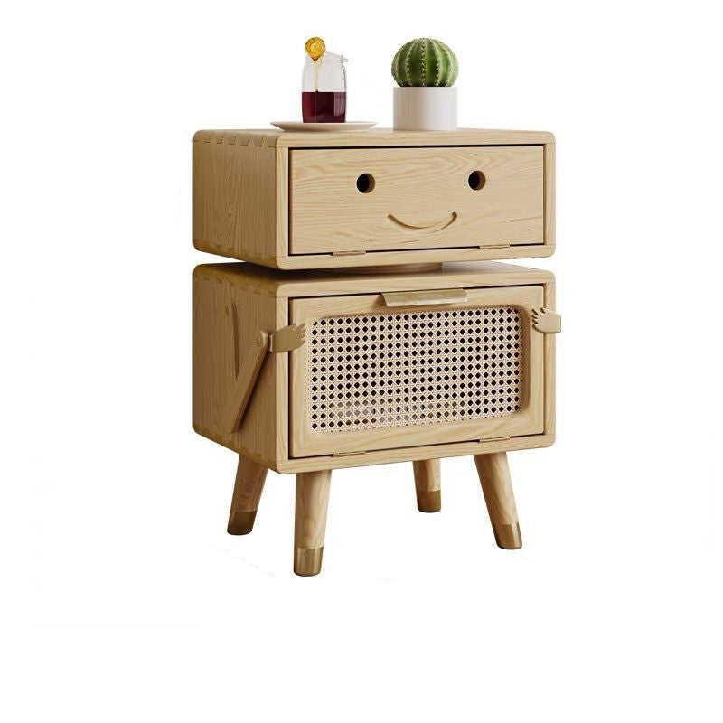 Contemporary Creative Rotatable Kids Robot Rectangular Cubic Ash Rattan Hardware Nightstand 2 - Cabinet For Bedroom