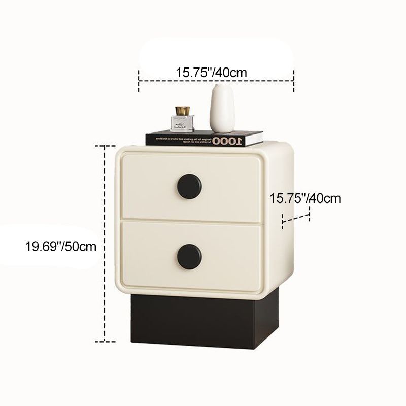Contemporary Nordic Square Cube Solid Wood Multilayer Board Leather Nightstand 2 - Drawer For Bedroom