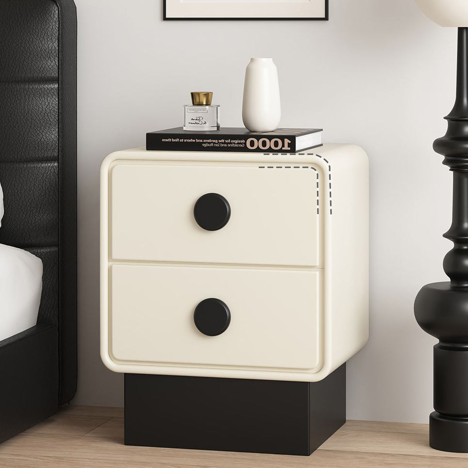 Contemporary Nordic Square Cube Solid Wood Multilayer Board Leather Nightstand 2 - Drawer For Bedroom