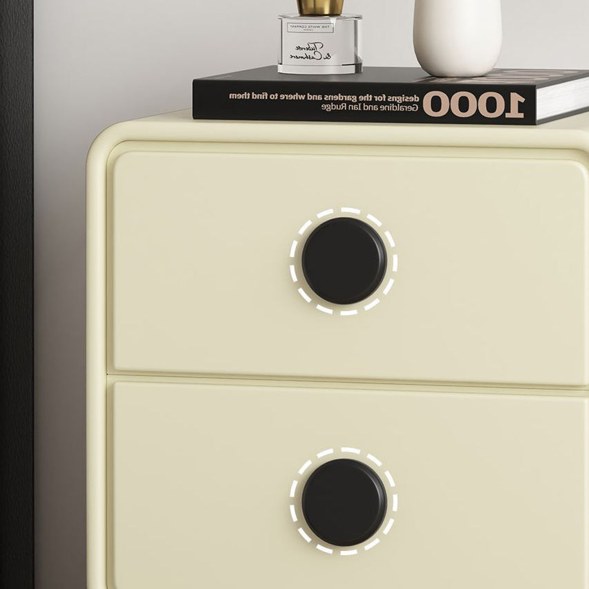 Contemporary Nordic Square Cube Solid Wood Multilayer Board Leather Nightstand 2 - Drawer For Bedroom