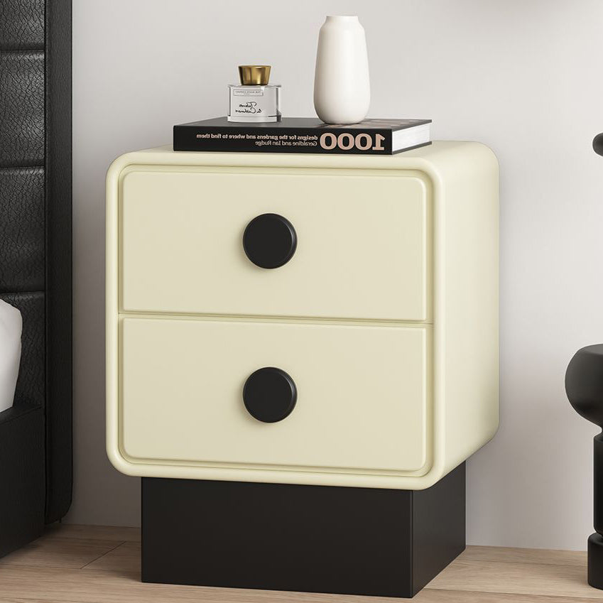 Contemporary Nordic Square Cube Solid Wood Multilayer Board Leather Nightstand 2 - Drawer For Bedroom