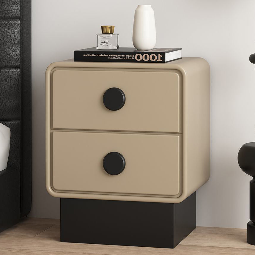 Contemporary Nordic Square Cube Solid Wood Multilayer Board Leather Nightstand 2 - Drawer For Bedroom