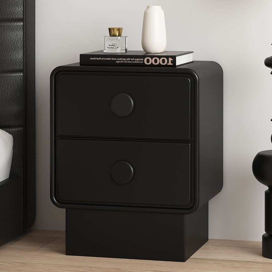 Contemporary Nordic Square Cube Solid Wood Multilayer Board Leather Nightstand 2 - Drawer For Bedroom