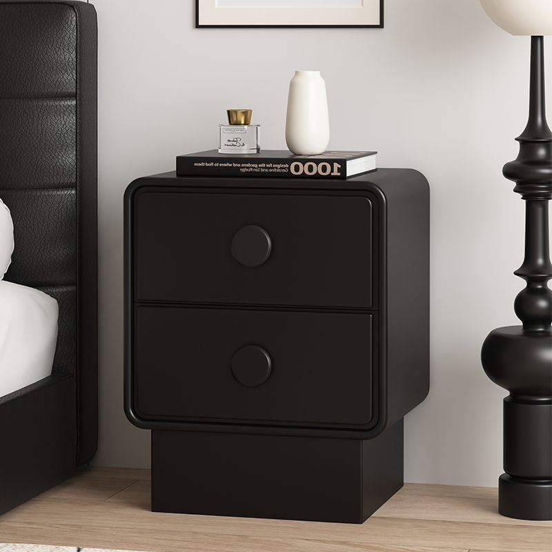 Contemporary Nordic Square Cube Solid Wood Multilayer Board Leather Nightstand 2 - Drawer For Bedroom