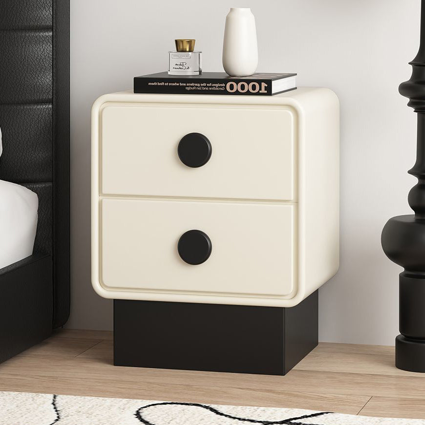 Contemporary Nordic Square Cube Solid Wood Multilayer Board Leather Nightstand 2 - Drawer For Bedroom