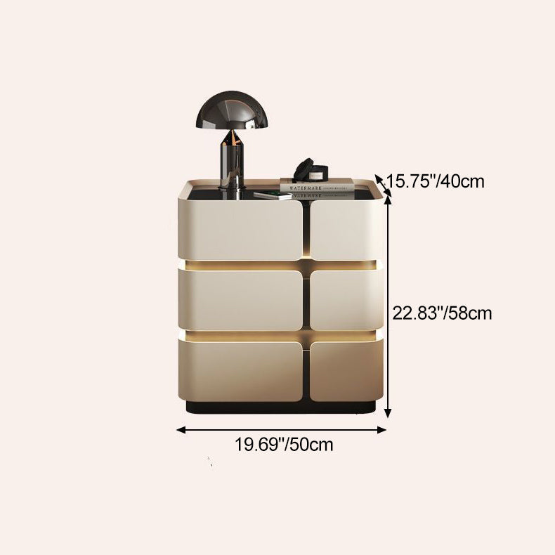 Contemporary Nordic Square Cube Sensor Light Wireless Charging Solid Wood Glass Microfiber Leather Nightstand 2/3 - Drawer For Bedroom