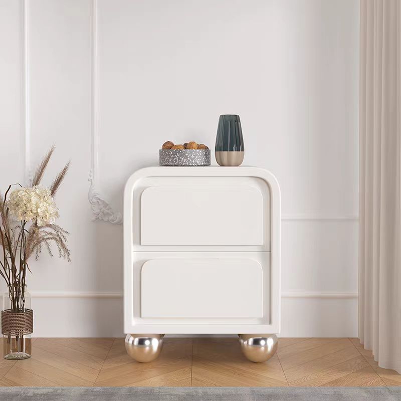 Contemporary Nordic Square Cube Round Ball Foot Solid Wood Hardware Nightstand 2 - Drawer For Bedroom