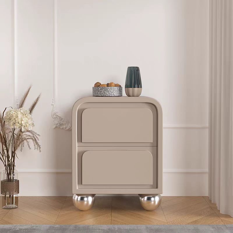 Contemporary Nordic Square Cube Round Ball Foot Solid Wood Hardware Nightstand 2 - Drawer For Bedroom