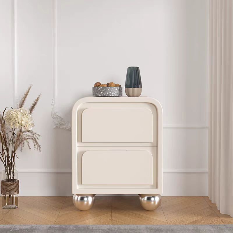 Contemporary Nordic Square Cube Round Ball Foot Solid Wood Hardware Nightstand 2 - Drawer For Bedroom