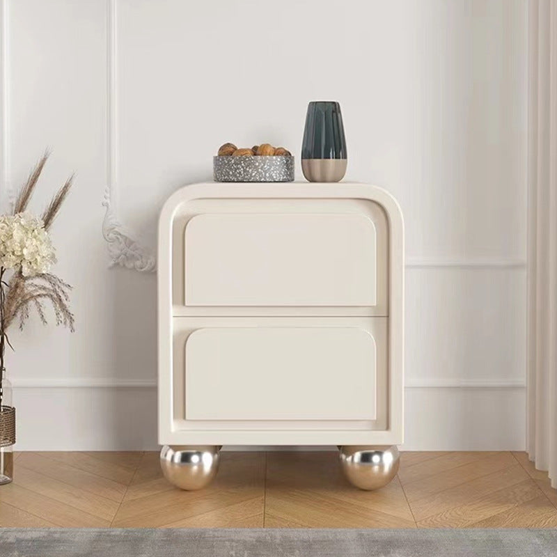 Contemporary Nordic Square Cube Round Ball Foot Solid Wood Hardware Nightstand 2 - Drawer For Bedroom