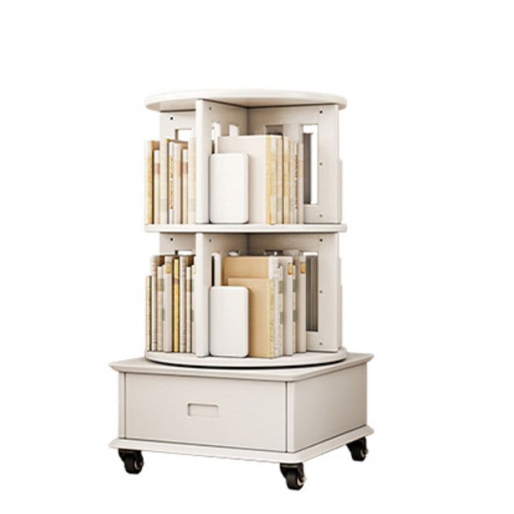 Contemporary Simplicity Round Square Storage Rotatable Bookshelf Solid Wood Hardware Nightstand 1 - Drawer For Bedroom