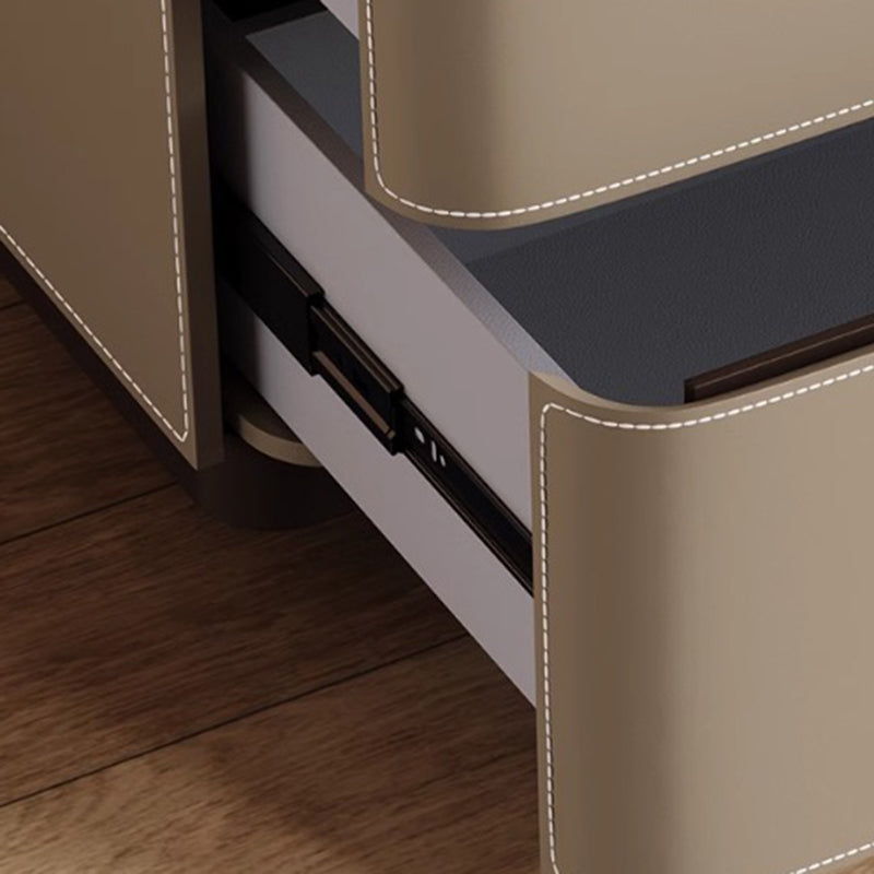 Contemporary Nordic Square Cube Rock Board Faux Saddle Leather Solid Wood Hardware Nightstand 2 - Drawer For Bedroom