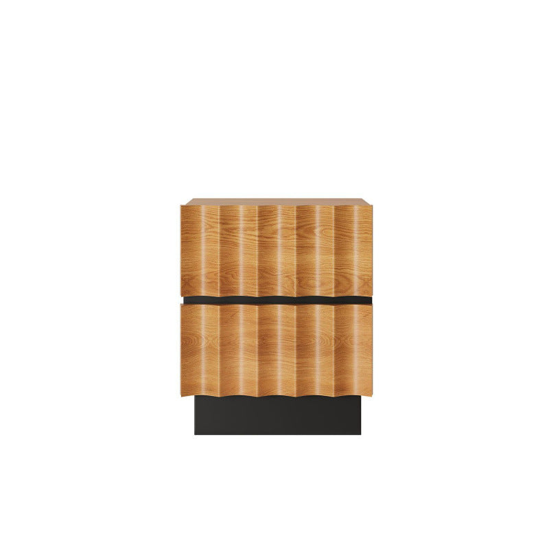 Contemporary Retro Square Water Ripples Pine Hardware Nightstand 2 - Drawer For Bedroom