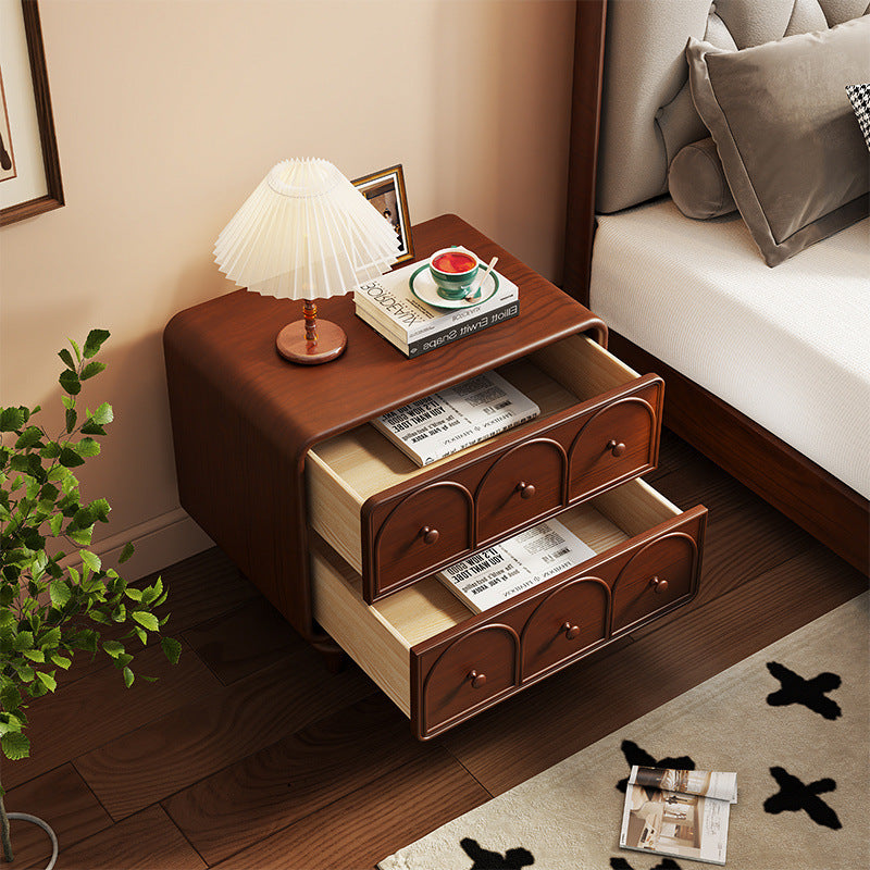 Traditional French Square Cube Door Pattern Solid Wood Hardware Nightstand 2 - Drawer For Bedroom