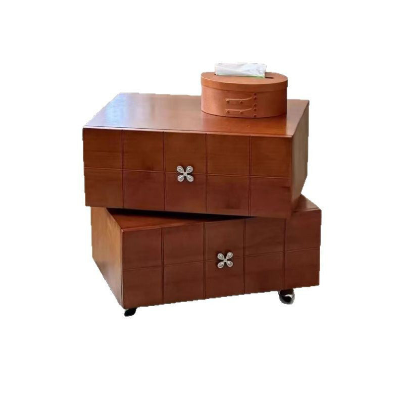 Contemporary Retro Square Cube Four Leaf Clover Swivel Pine Hardware Nightstand 2 - Drawer For Bedroom