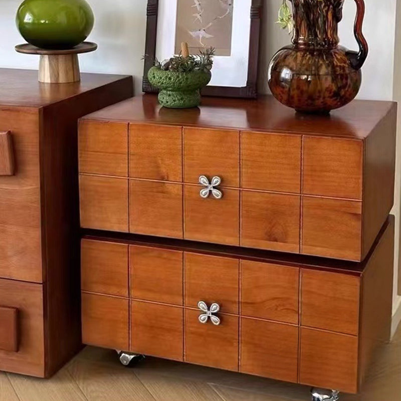 Contemporary Retro Square Cube Four Leaf Clover Swivel Pine Hardware Nightstand 2 - Drawer For Bedroom