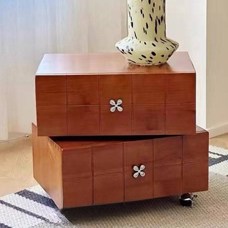 Contemporary Retro Square Cube Four Leaf Clover Swivel Pine Hardware Nightstand 2 - Drawer For Bedroom