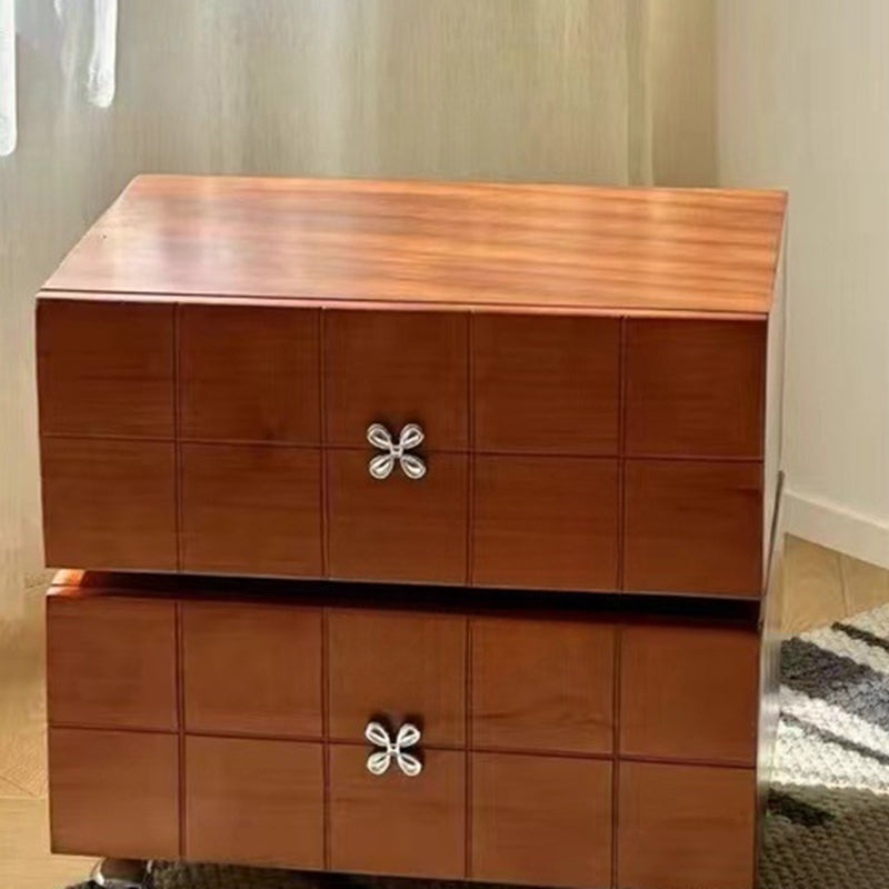 Contemporary Retro Square Cube Four Leaf Clover Swivel Pine Hardware Nightstand 2 - Drawer For Bedroom
