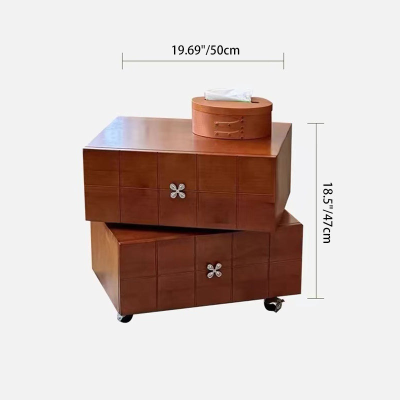 Contemporary Retro Square Cube Four Leaf Clover Swivel Pine Hardware Nightstand 2 - Drawer For Bedroom