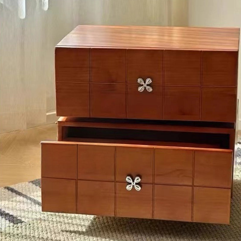 Contemporary Retro Square Cube Four Leaf Clover Swivel Pine Hardware Nightstand 2 - Drawer For Bedroom