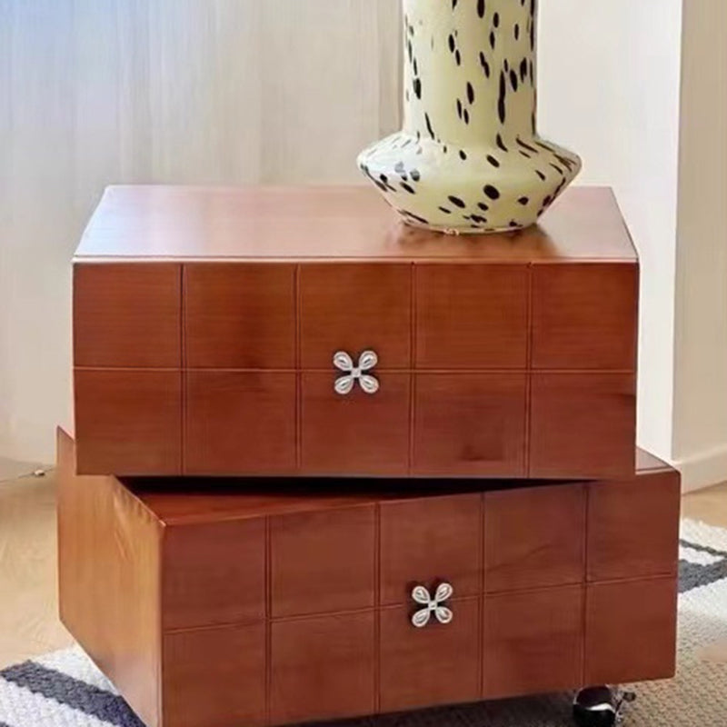 Contemporary Retro Square Cube Four Leaf Clover Swivel Pine Hardware Nightstand 2 - Drawer For Bedroom