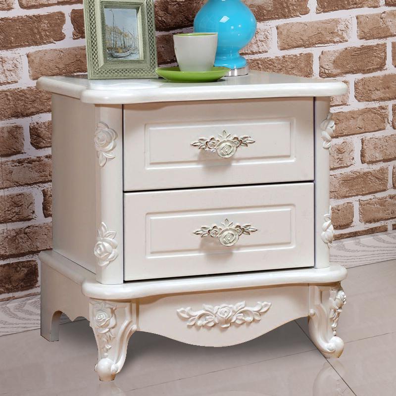 Traditional European Square Cube Carving Artificial Board PE Solid Wood Nightstand 2 - Drawer For Bedroom