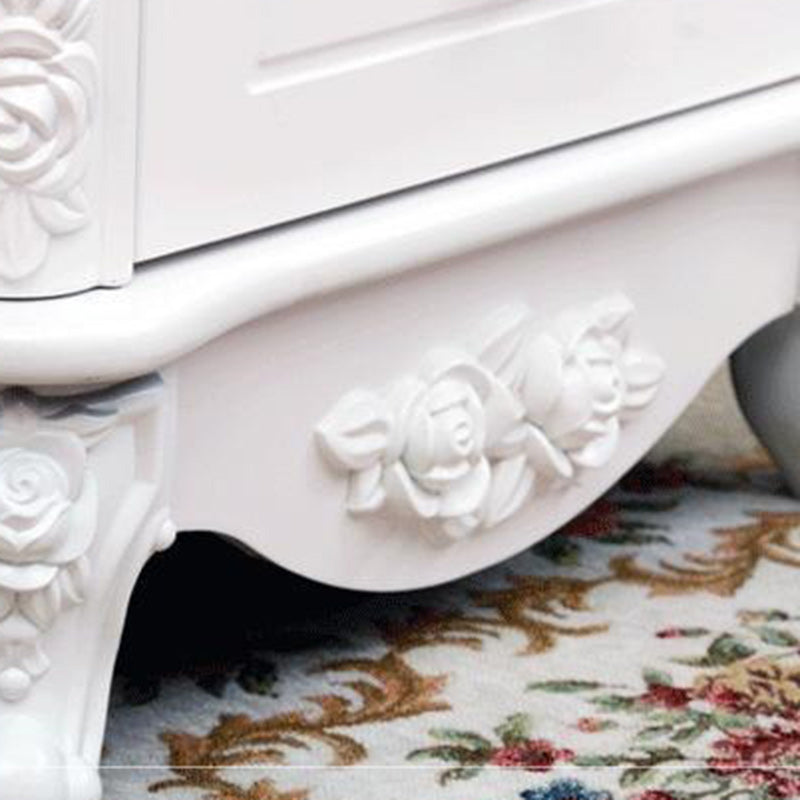 Traditional European Square Cube Carving Artificial Board PE Solid Wood Nightstand 2 - Drawer For Bedroom