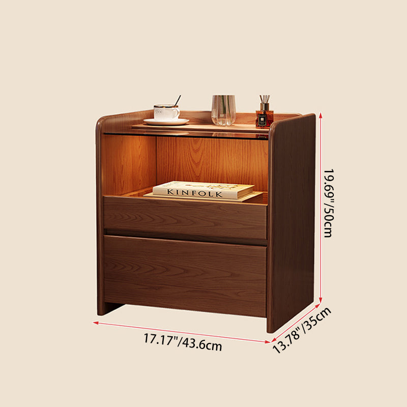 Modern Minimalist Square Cube Glass Ash Solid Wood Nightstand 2 - Drawer For Bedroom