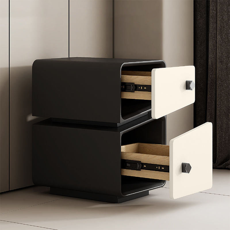 Contemporary Scandinavian Square Cube Microfiber Leather Solid Wood Multilayer Board Nightstand 2 - Drawer For Bedroom