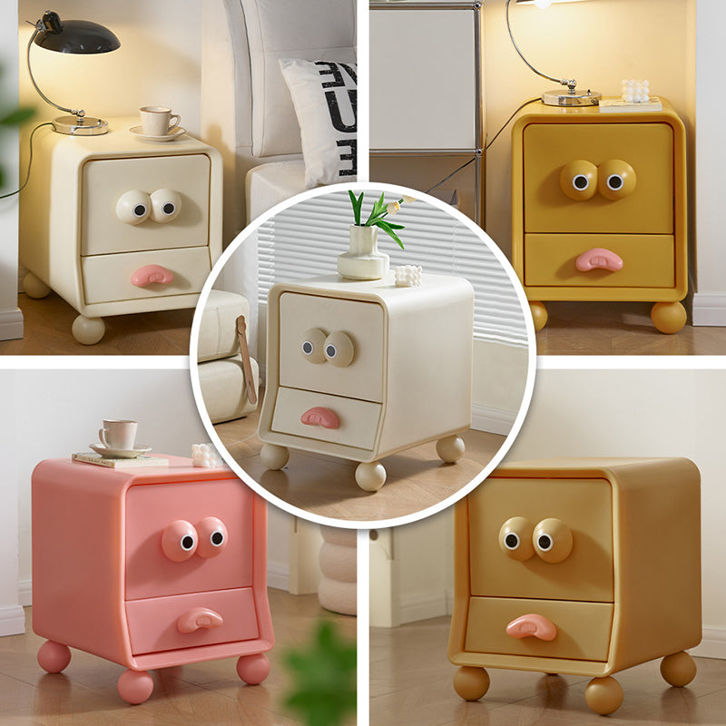 Contemporary Creative Square Cube Big Eyes ABS Hardware Nightstand 2 - Drawer For Bedroom